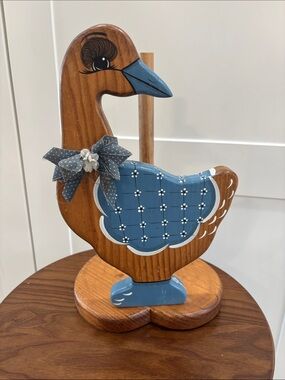 Hand-Painted Wooden Duck Paper Towel Holder - Blue Accent